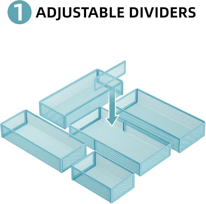5 Pack Desk Drawer Organizer Set, Blue