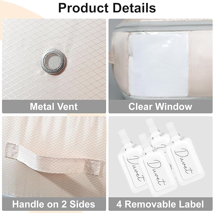 DIMJ Comforter Storage Bag - Large Capacity Ultra Space Saving Self Compression Organize for Duvet, Pillow, Bedding