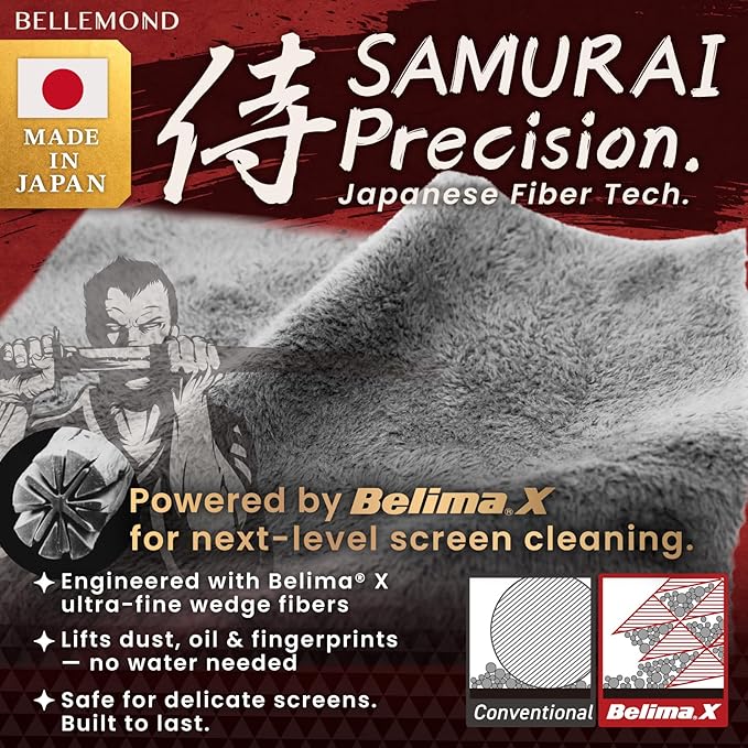 BELLEMOND「Samurai Cloth」Japanese Microfiber Cleaning Cloth | Washable, Reusable, Lint Free Cloth for Phones, Laptops, Lenses, Screens & Electronics | Made in Japan | Medium | 2 Pack