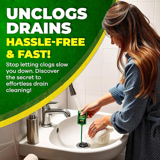 The original Zip-It Hair Clog Remover 25-inch Overall Length Drain Snake Cleaner (3-Pack), Unclog Your Sink, Shower, & Tub Drain In Seconds – Non-toxic, Made in the USA