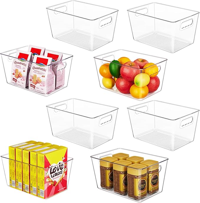8 Pack Clear Pantry Organizer Bins
