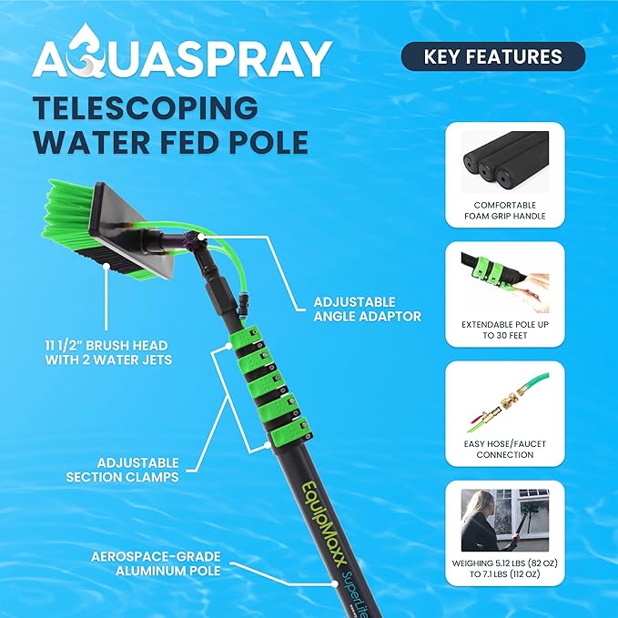 30 Feet Reach Solar Panel Cleaning Brush & Pole Water Fed Pole Kit