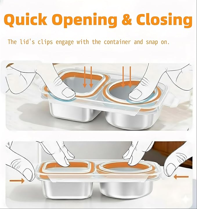 Stainless Steel Bento Lunch Box 3 Pack – Leak Proof 2 Compartment Lunch Containers, Meal Prep & Portion Control, BPA Free, Dishwasher Safe for Work & Office (Orange)
