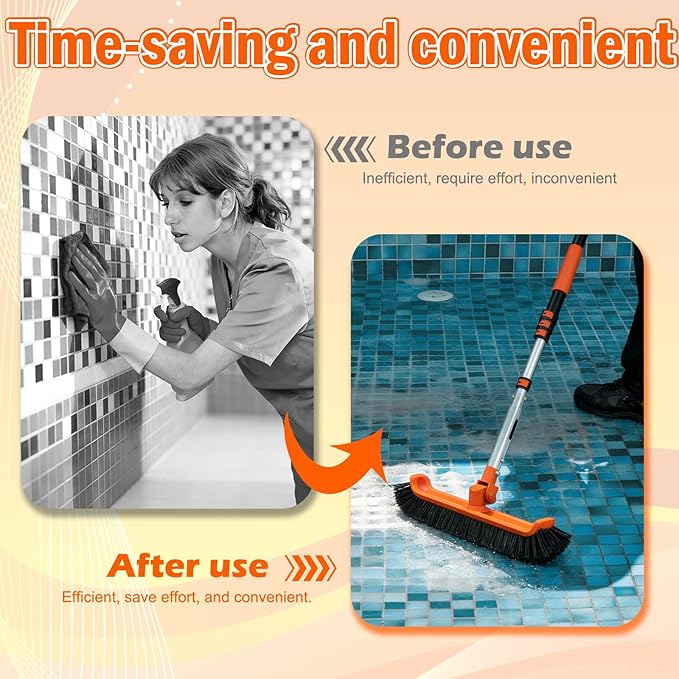 SISIUPASSIE Pool Brush Kit with Pole, Upgrade 18" Pool Brush and High-Efficiency Stainless Steel Bristles Brush with Telescopic Pole for Cleaning Pool Walls, Curved Ends, Tiles & Floors, 12 FT