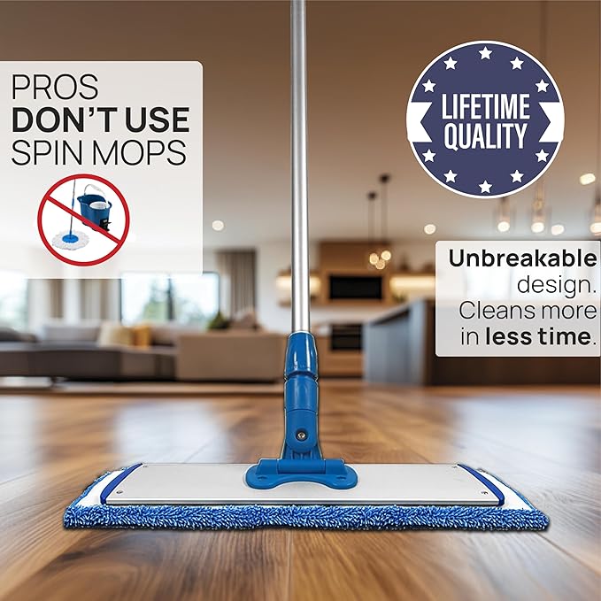 18” Pro Microfiber Hardwood Floor Mop - Cleans Floor in Seconds | Dust & Wet Mopping | Hardwood, Tile, Laminate & Vinyl with 3 Washable Pads, No Buckets Needed with Deluxe Household Mop