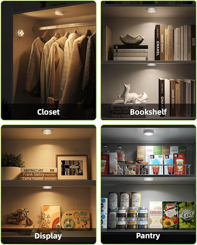 EZVALO LED Puck Lights, Rechargeable Battery Touch Light, 2.5'' Mini Tap Lights, Wireless Closet Light, Under Cabinet Lighting, 3 Color Temps, Stick On Lights Kitchen,Closet,Pantry(2 Pack)