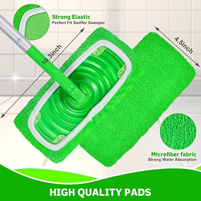 6 Pack Reusable Microfiber Mop Pads Compatible with Swiffer Sweeper Mop, Dry Sweeping Cloths & Wet Mopping Cloths, Washable Wet Pads Refill for Hardwood Surface Floor Cleaning