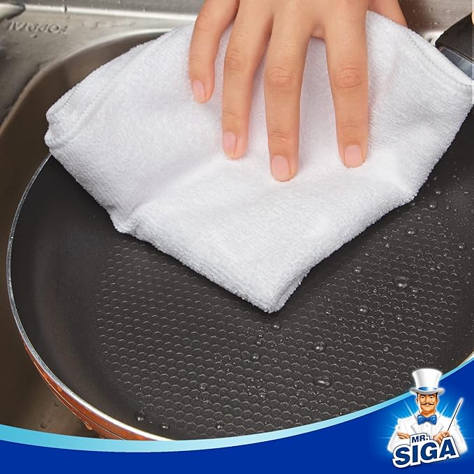 MR.SIGA Microfiber Cleaning Cloth, All-Purpose Microfiber Towels, Streak Free Cleaning Rags, Pack of 12, White, Size 32 x 32 cm(12.6 x 12.6 inch)