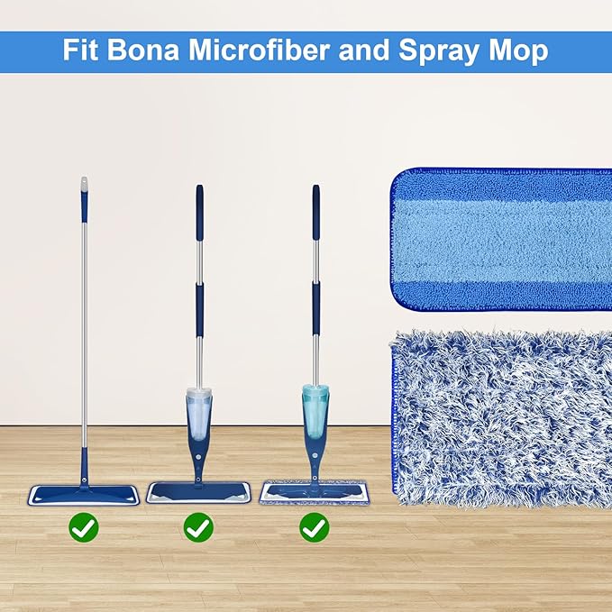 4 Pack Microfiber Cleaning Pad for Bona Mop Safe for Hardwood & Hard Surface Floors Dry Wet Floor Cleaning - Includes 2 Microfiber Cleaning Pad and 2 Dusting Pad - Microfiber Mop Pads for 18Inch Mop