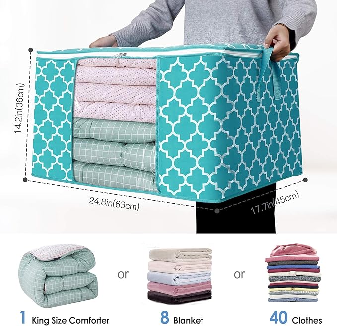 Storage Bags 100L 8-Pack Large Blanket Clothes Organization and Storage, Green