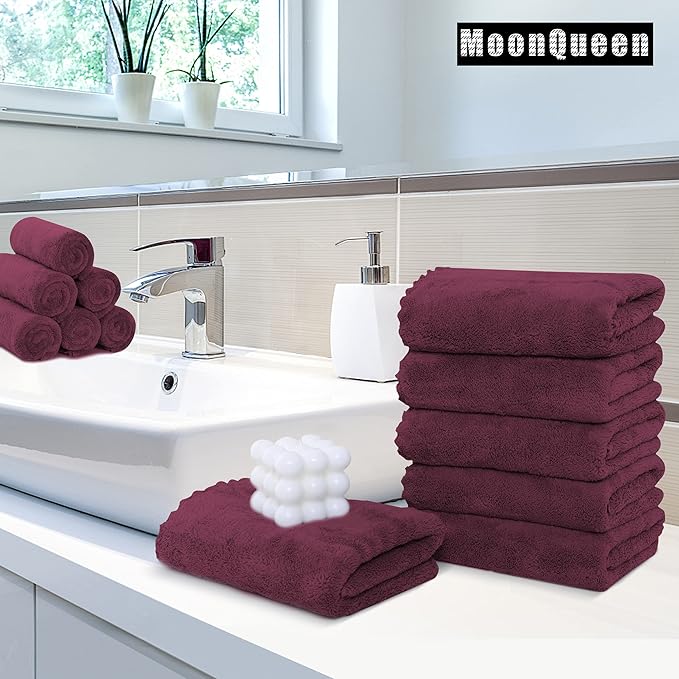 MOONQUEEN 6 Pack Premium Hand Towels - Quick Drying - Microfiber Coral Velvet Highly Absorbent Towels - Multipurpose Use as Hotel, Bathroom, Shower, Spa, Hand Towel 16 x 28 inches (Burgundy)