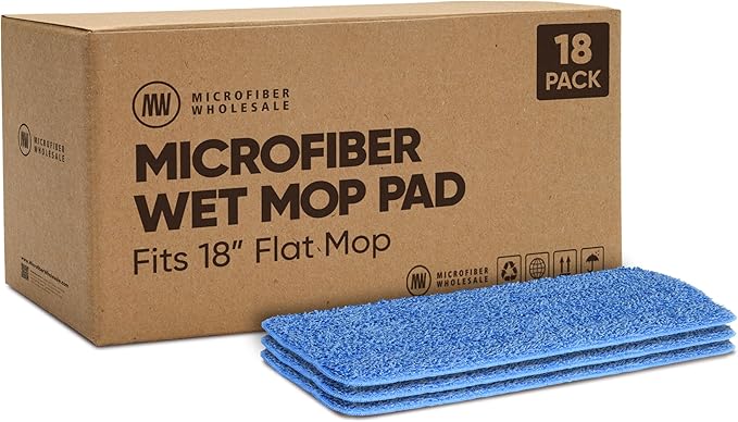 Microfiber Wholesale 18 inch Microfiber Mop Pads - Machine Washable, Reusable, Refills & Replacement Wet Mop Heads Compatible with Any Microfiber Flat Mop System (18 Pack)