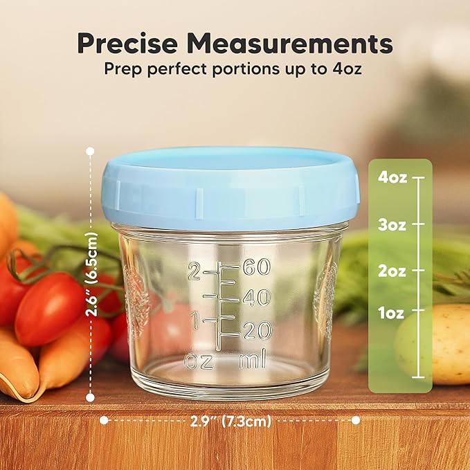 KeaBabies 12pk 4oz Glass Baby Food Containers with Lids - Leak-Proof, Microwavable Small Glass Jars, Baby Purees & Toddler Snack Storage Containers, BPA-Free, Dishwasher & Freezer Safe (Nord)