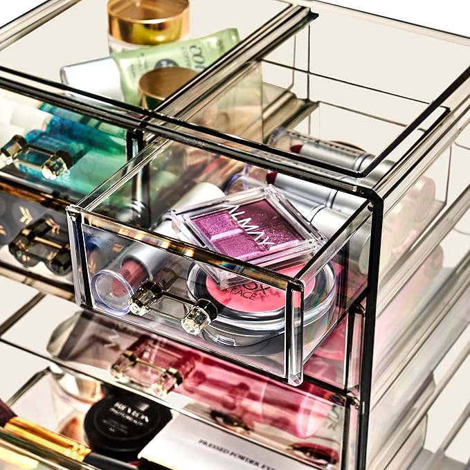 Sorbus Acrylic Makeup Organizer Set, 7-Drawer Vanity & Countertop Cosmetic Storage with Small & Wide Drawers, Black Jewel Makeup Storage for Brushes