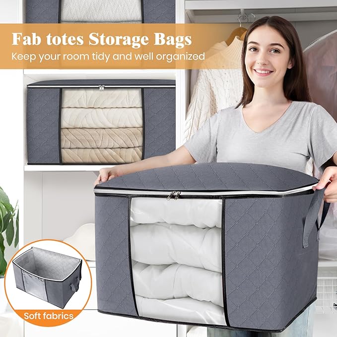 Fab totes 24 Gallons Clothes Storage, 3 Pack,Grey