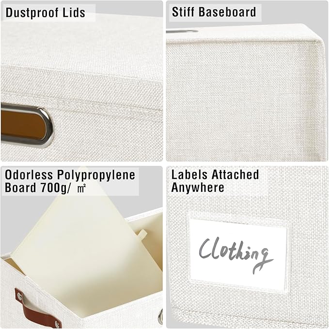 15" Large Collapsible Storage Bins with Lids, White