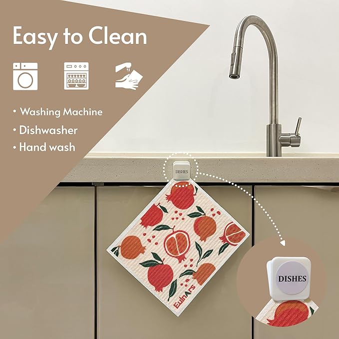 Eulnars Swedish Dishcloths for Kitchen, 8 Pack Reusable Paper Towels with Clips, Non-Scratch Swedish Dish Towels, Super Absorbent Cellulose Sponge Cloths, Eco Friendly Gifts