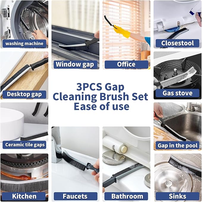 Crevice Cleaning Brush, Hard-Bristled Gap Scrub Brush, Toilet Gap Cleaning Brush Tool, for Scrub Small Spaces, Kitchen, Bathroom, Corner, Grout, Sink, Window Tracks, Hinges, 3pcs