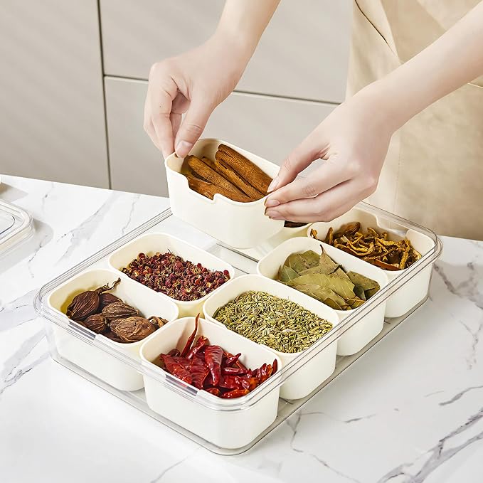 MineSign Divided Snackle Box with Handle Food Serving Tray Charcuterie Board with Lid Stackable Fruit&Veggie Container with 8 Small with Removable Boxes for Travel Snack Candy Nuts Spice