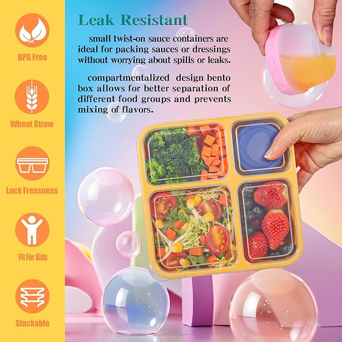 TOUWMX Original 40OZ Lunchable Container with Dressing Container, 4 Compartments Bento Box Lunch Box Microwave Safe Meal Prep Containers Snack Containers for Kids, 4 Pack Lunch Box for Adults