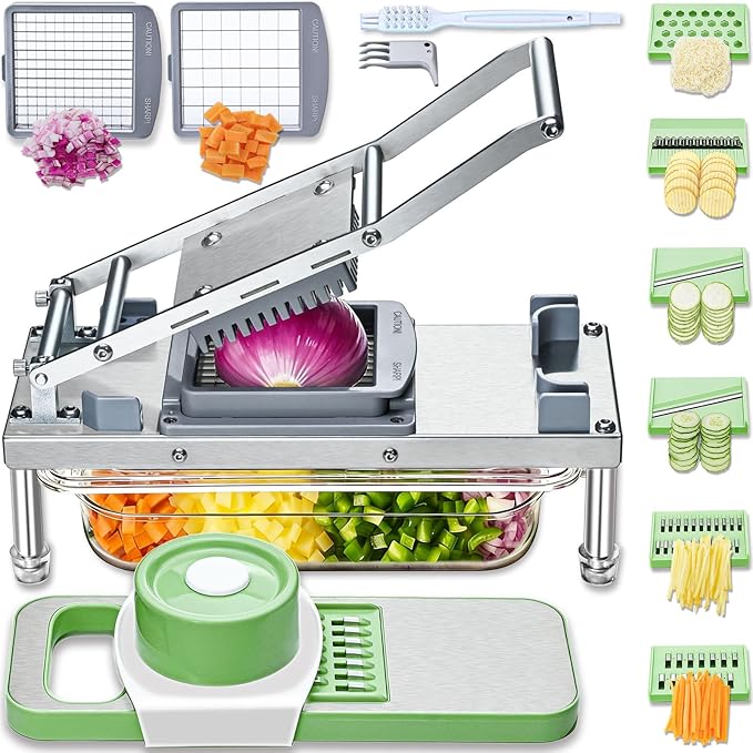 Vegetable Chopper, Veggie Chopper With 8 Blades, Onion Cutter with Container, Pro All-in-1 Food Dicer, Mandoline Slicer, Stainless steel materials Salad Grater