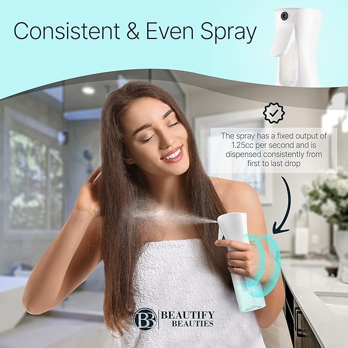 BeautifyBeauties Hair Spray Bottle – Ultra Fine Continuous Water Mister for Hairstyling, Cleaning, Plants, Misting & Skin Care (Clear, 6.8 Ounces)