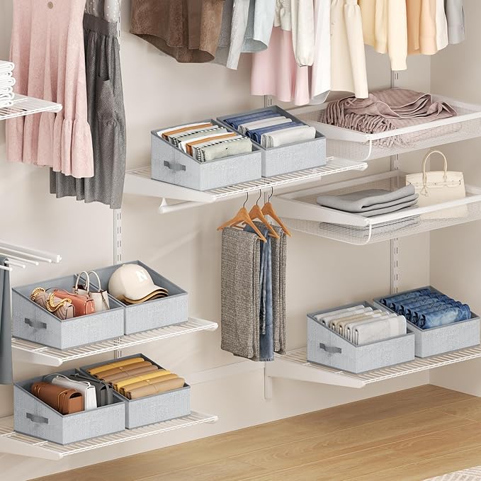 DIMJ Closet Storage Bins - Fabric Storage Baskets for Shelves, Collapsible Closet Organizers and Storage with Handles