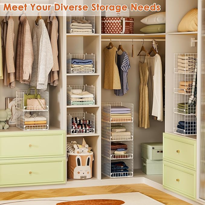 5-Tier Stackable Closet Storage Shelves, Closet Organizers and Storage Basket