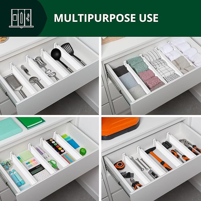 Bamboo Drawer Dividers Organizers, Adjustable Drawer Separator Splitters, White