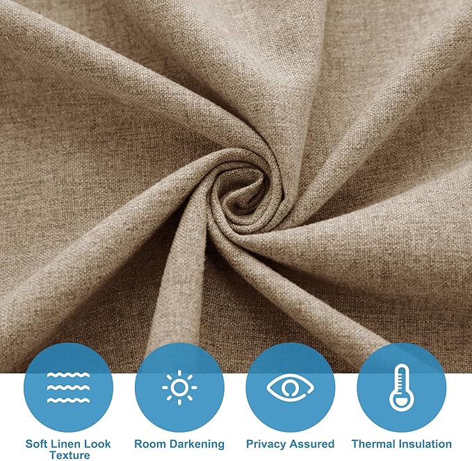 RYB HOME Linen Blended French Door Shades Self Adhesive, Privacy Room Darkening Glass Door Window Curtains for Kitchen Patio Sidelight Curtain Tie Up Shade, Wide 30 x Long 80 inch, 1 Pc, Mocha