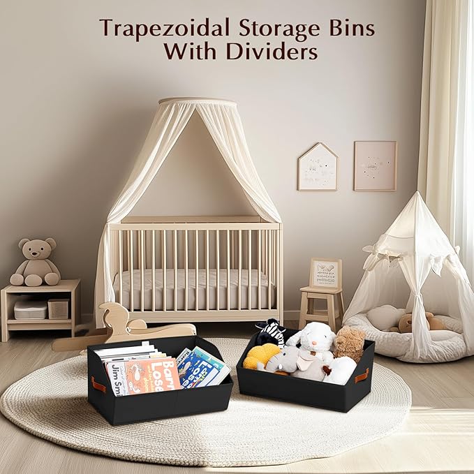 Homsorout Closet Organizers and Storage Bins - 6 Pack Collapsible Divided Trapezoidal Cube Storage Bins Baskets with Orange Handle for Organizing Clothes Blankets, Toys, Books, Towels(Black)