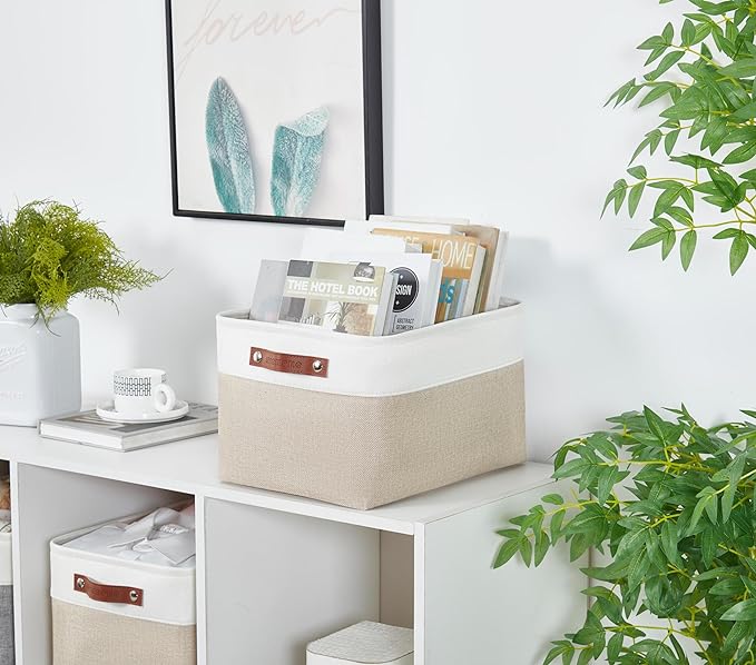 Storage Bins, Beige & White, 3 Pack