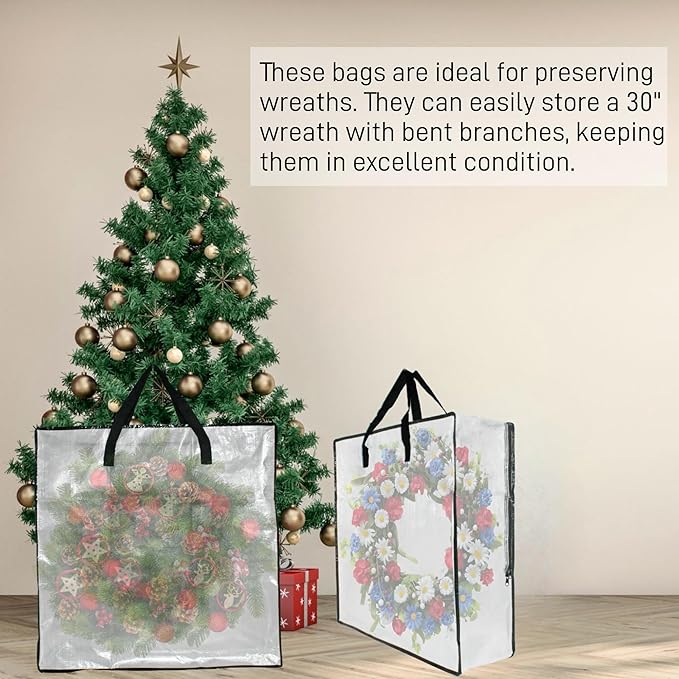 5 Pack Moving Bags, Wreath Storage Bag, Garland Container, Clear Storage Bags with Handles and Zippers Moving Bag for College Carrying, Bedding, Toys Organizer, Under the Bed Storage