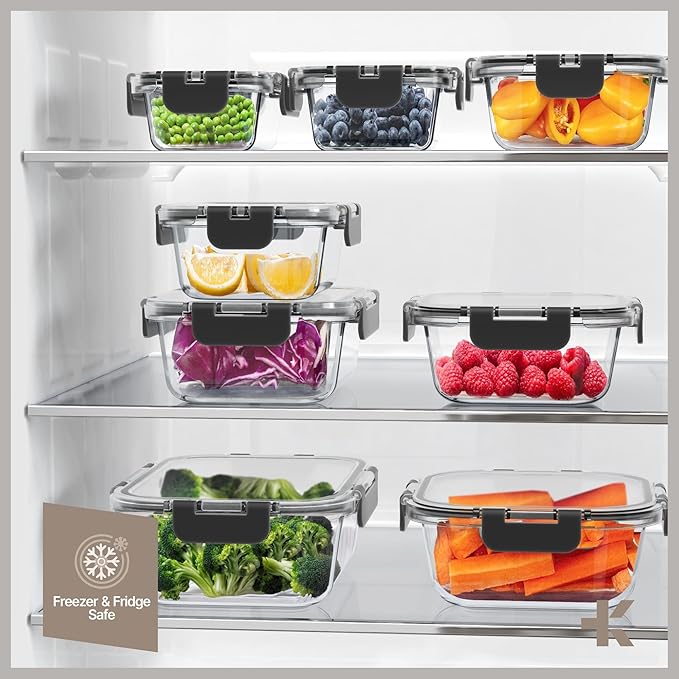 Bakken Borosilicate Glass Food Storage Containers with Lids 24 Pieces, Black