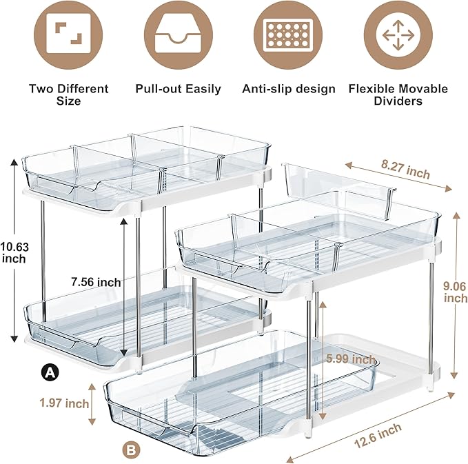 Delamu 2-Tier Multi-Purpose Bathroom Under Sink Organizers and Storage, Stackable Kitchen Pantry Organization