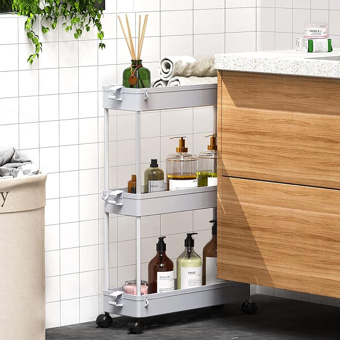 Slim Rolling Storage Cart, Gray
