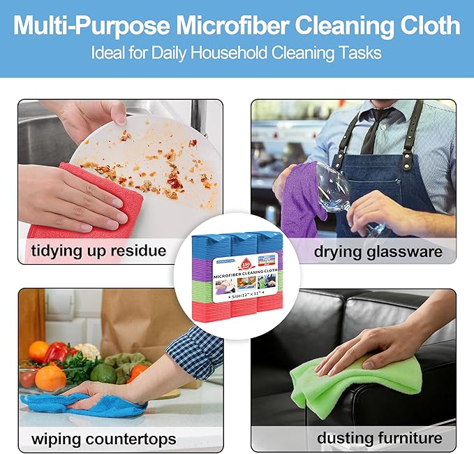 Microfiber Cleaning Cloth, 150 Pack Cleaning Rags,12" X 11" Lint Free Dish Towels Wash Cloths, Reusable Microfiber Towels for Home and Kitchen Bathroom Apartment Cleaning Supplies, Assorted