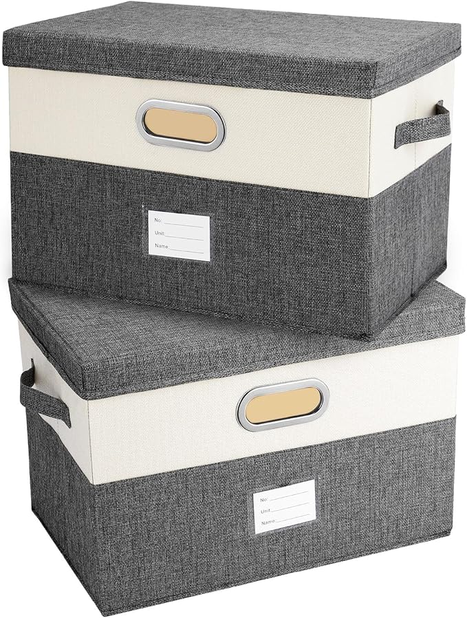 Large Linen Fabric Foldable Storage Bins with Removable Lid and Handles, Washable Storage Box Organizer Containers Baskets Cube with Cover for Bedroom