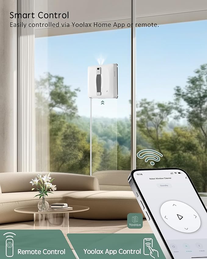 Yoolax Window Cleaning Robot 2.0, Intelligent Robot Window Cleaner with Dual Cross Water Spray Technology, Ungraded 6 Cleaning Paths, Edge Detection System, App & Remote Control, White