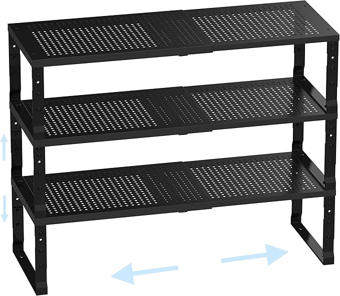 Cabinet Shelf,Expandable Adjustable Stackable Kitchen Organizer,for cabinets, Kitchens, countertops, bathrooms Shelf Organizer(3Packs/Black,Large)