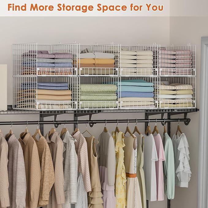 5-Tier Stackable Closet Storage Shelves, Closet Organizers and Storage Basket