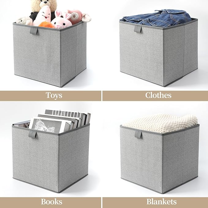 Storage Baskets, 11.8-Inch Woven Fabric Bins, 4PCS/Grey-11.8*11.8*11.8inch