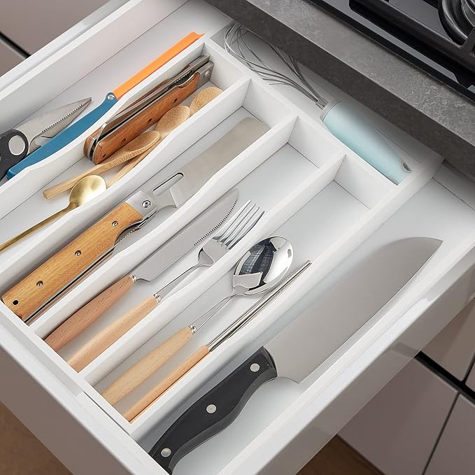 2-Piece Expandable Bamboo Kitchen Drawer Organizer for Cutlery and Utensils