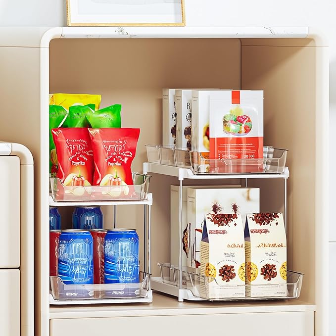 Delamu 2-Tier Multi-Purpose Bathroom Under Sink Organizers and Storage, Stackable Kitchen Pantry Organization
