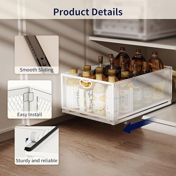 Pull Out Cabinet Organizer, 9.6" W x 11.8" D x 3.9" H