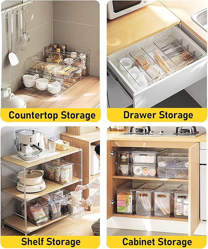 2 Pack Refrigerator Bins - Stackable Organizer Set (Clear)