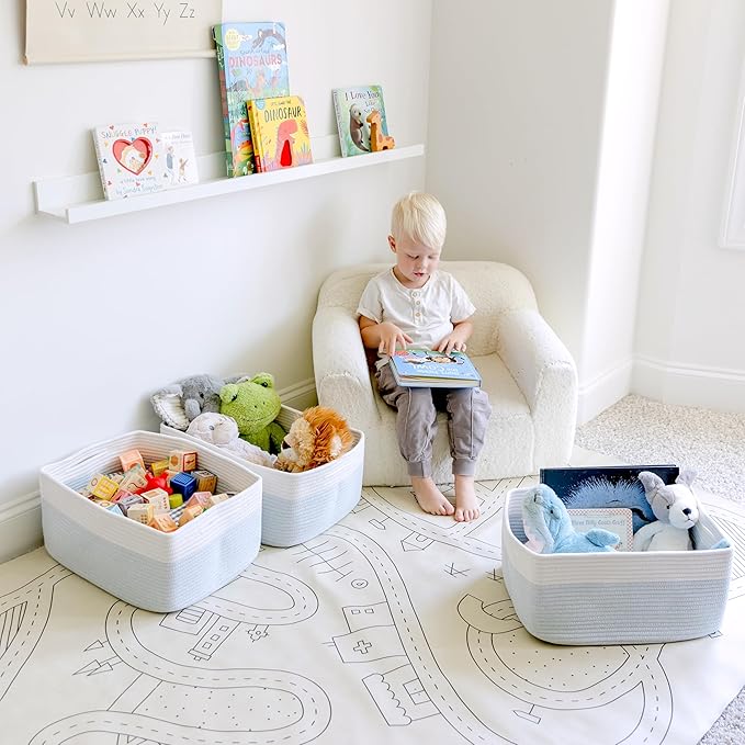 NaturalCozy Storage Baskets 16.8”x13”x7.6” Cotton Rope Woven Baskets for Organizing 3-Pack | Toy Storage Bins | Basket for Shelves, Laundry, Blanket