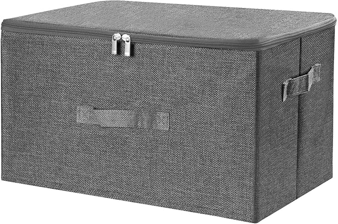 ANMINY Storage Bins with Zipper Lids 36 Qt Lidded Fabric Storage Boxes Baskets Cubes with Handles Collapsible Washable Cotton Linen Closet Shelf