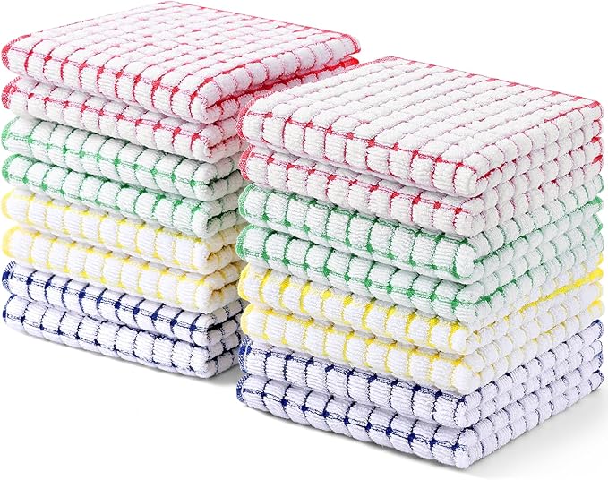 Kitinjoy Cotton 16 Pack Terry Kitchen Dish Cloths, 12 x 12 Inches Super Soft and Absorbent Dish Rags, Quick Drying Dish Towels for Washing Dishes, Mixed Color