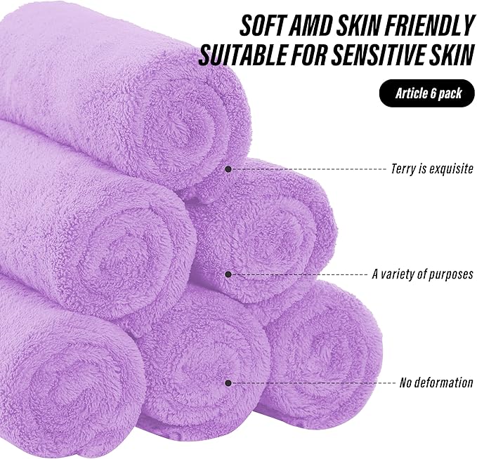 MOONQUEEN 6 Pack Premium Hand Towels - Quick Drying - Microfiber Coral Velvet Highly Absorbent Towels - Multipurpose Use as Hotel, Bathroom, Shower, Spa, Hand Towel 16 x 28 inches (Purple)